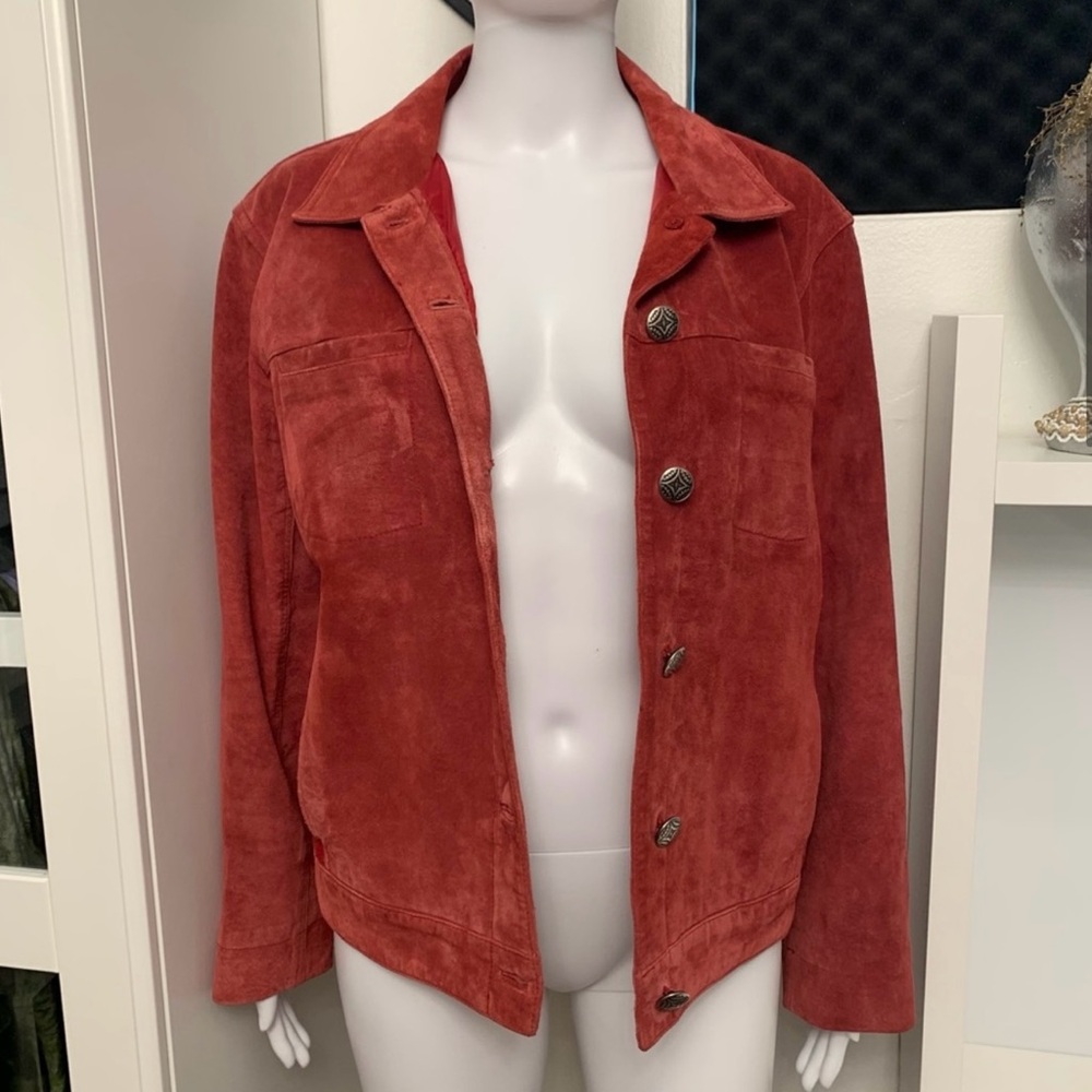 Chico's Floral Red Suede Jacket - Picture 4 of 6
